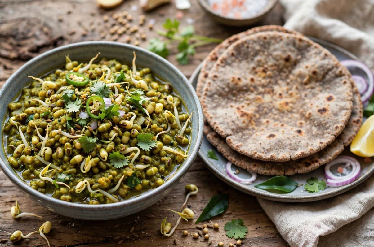 Green Moong Sprouts Curry with Jowar Roti