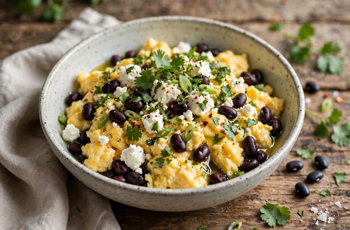 Scrambled Eggs with Black Bean Feta Cheese