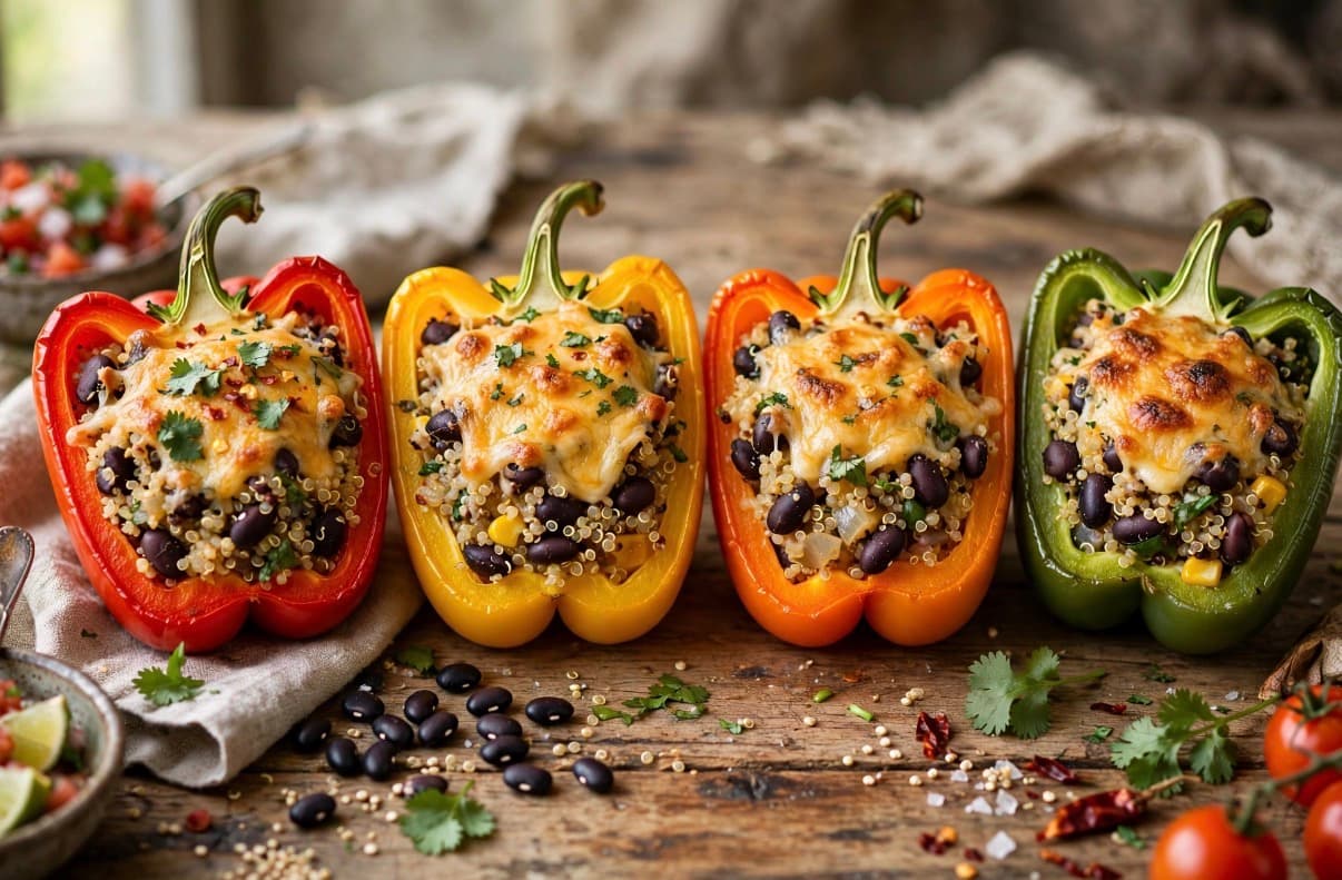 Stuffed Bell Peppers with Quinoa, Black Beans and Cheese