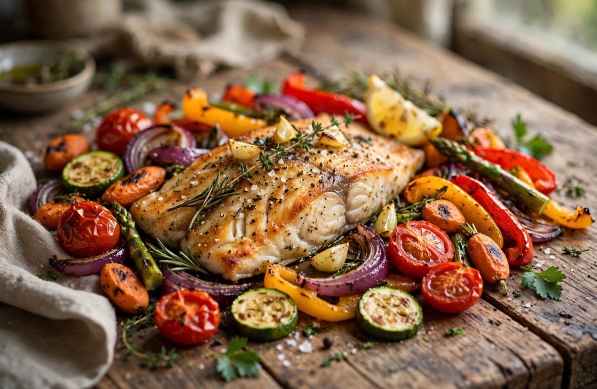 Baked Fish with colourful Vegetables