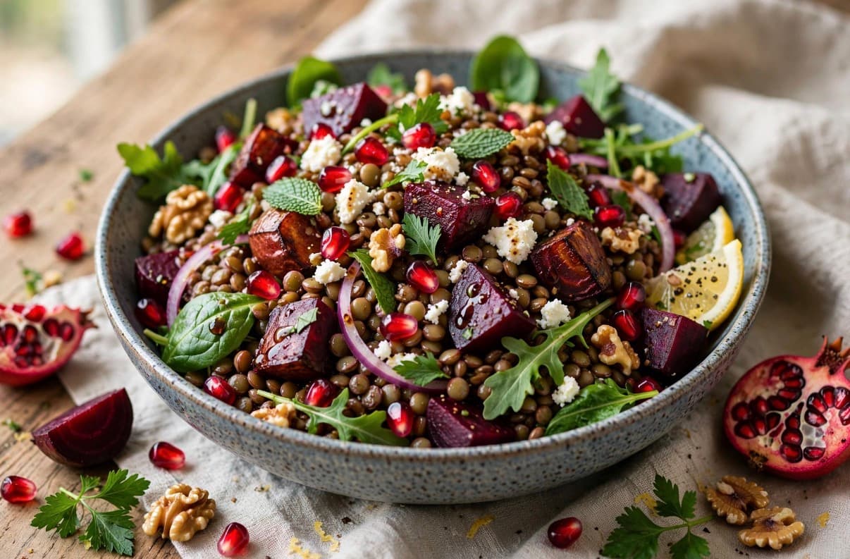 LENTIL BEET AND POMEGRANATE SALAD