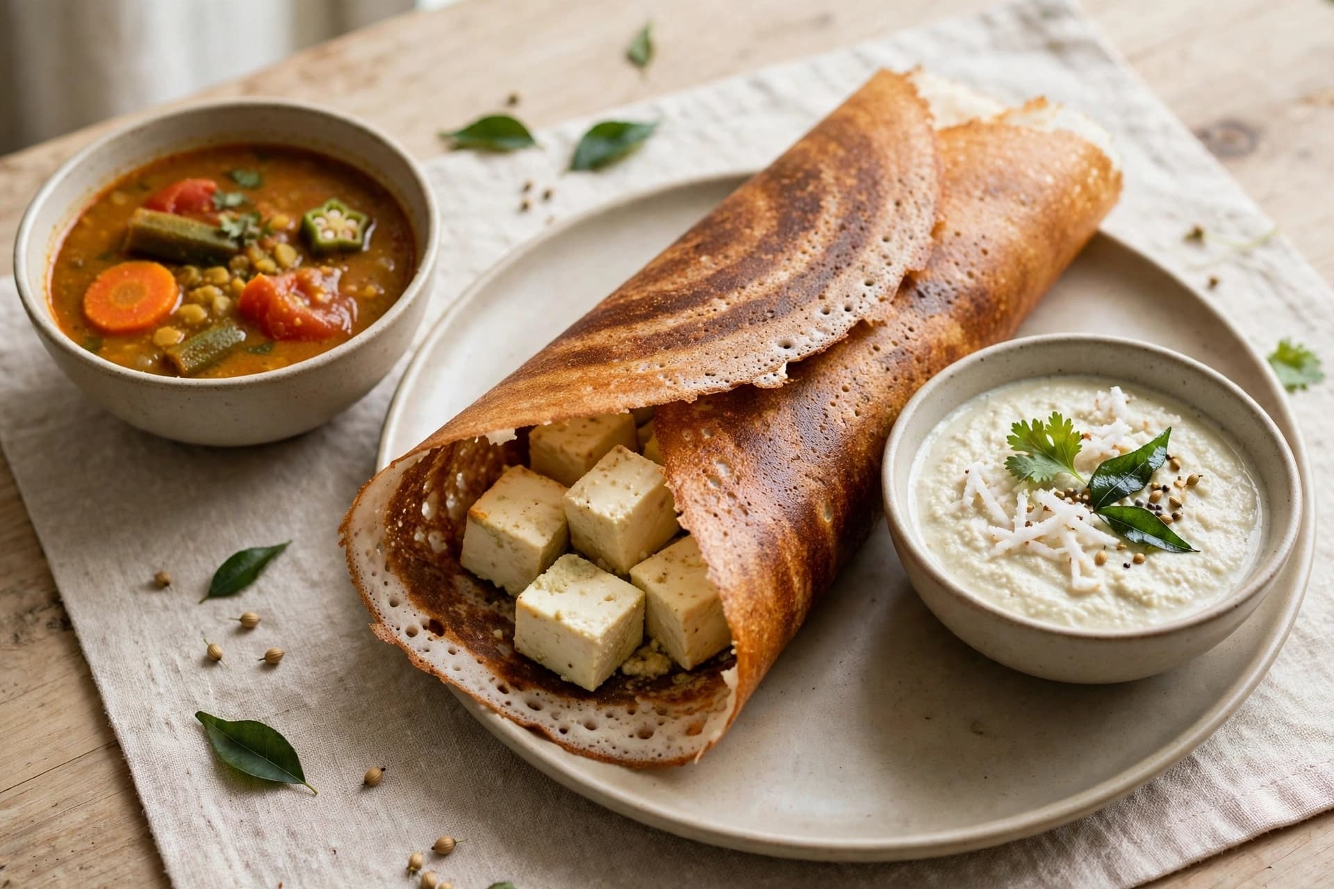 Ragi Dosa (Stuffed with paneer) with coconut chutney + sambhar Nutritional Benefits :