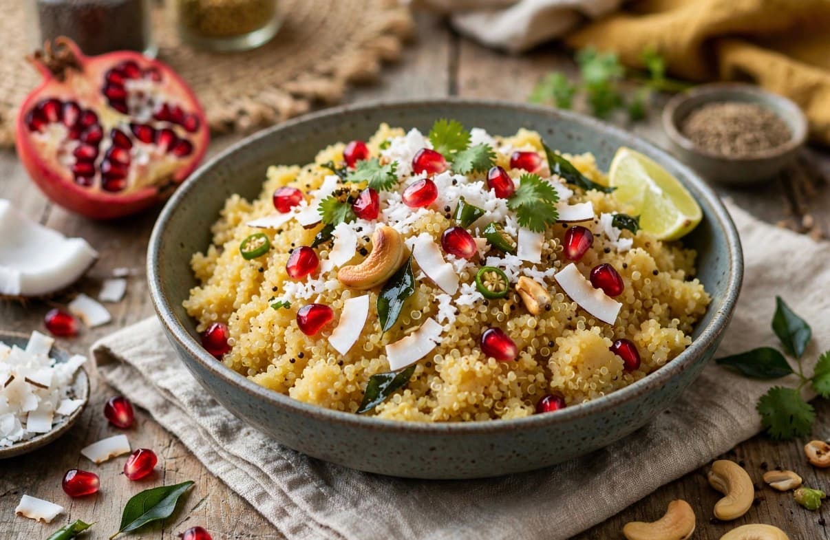 Coconut-Pomegranate Quinoa Upma Bowl