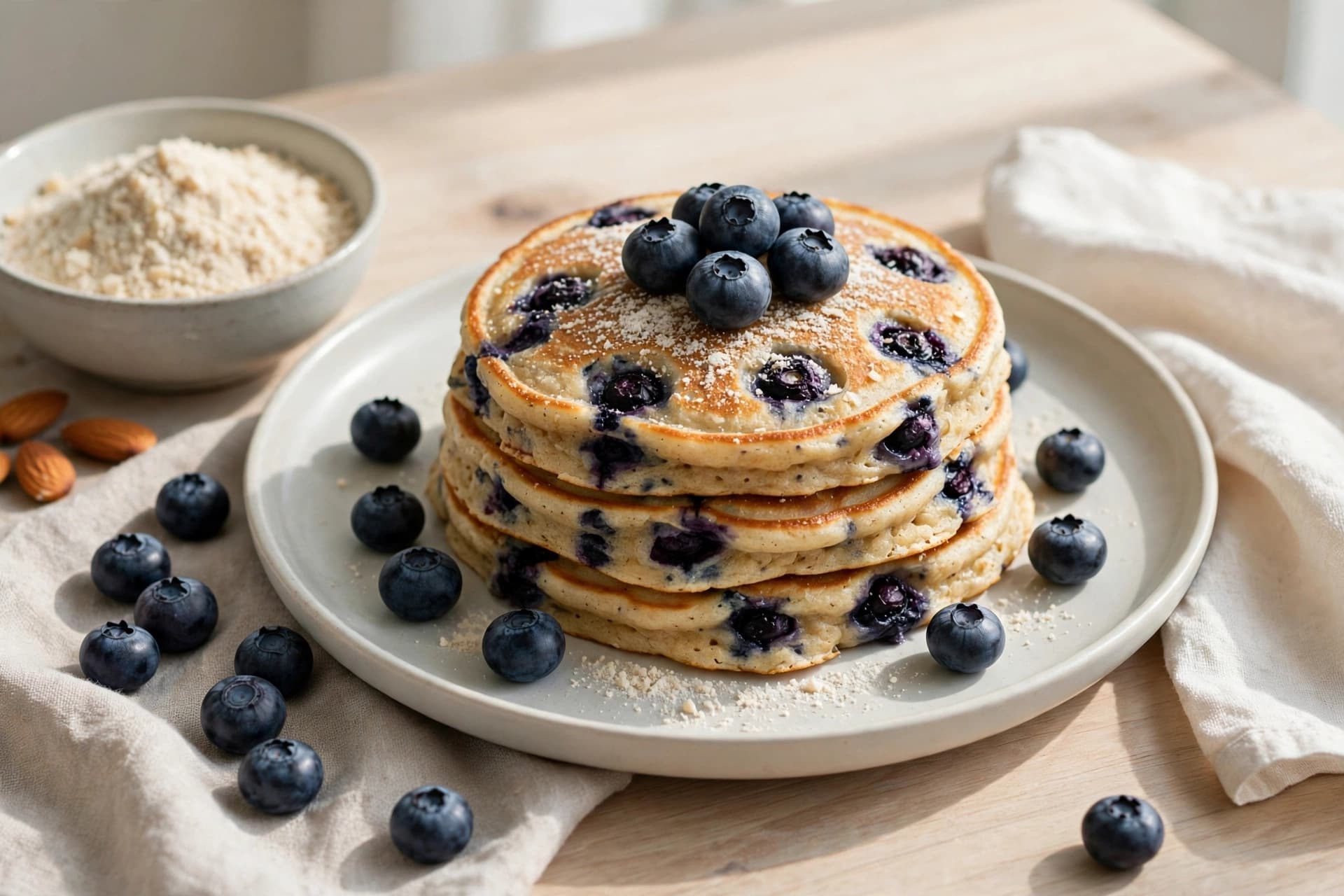 Almond flour and blueberry pancakes