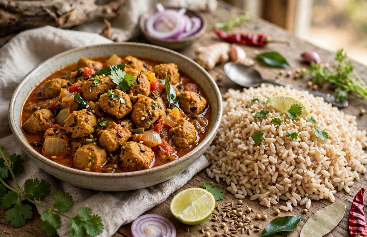 Soybean Chunks Curry with Brown Rice